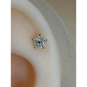 Sterling Silver 925 Cubic Zirconia Ear Threadless Flat Back Labret 16g 1.2mm